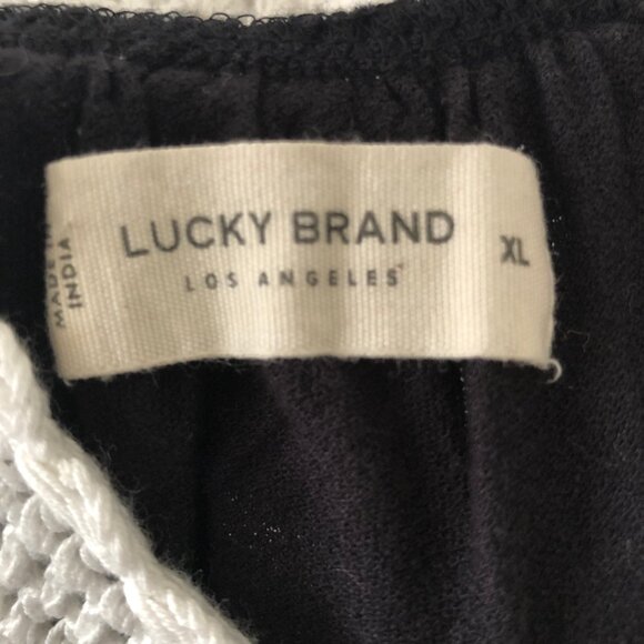 LUCKY BRAND BOHO CROCHET SWING TANK BLACK & WHITE TASSEL TIES SIZE XL NWOT - Picture 4 of 8